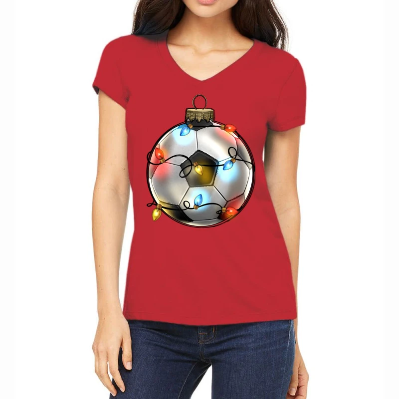 Christmas Soccer Women's V-Neck T-Shirt 3 Christmas Soccer Women's V-Neck T-Shirt