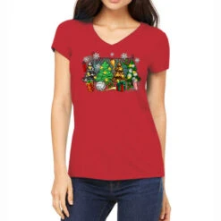 Christmas Trees With Volleyball Women's V-Neck T-Shirt