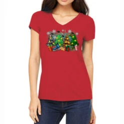 Christmas Trees With Hockey Women's V-Neck T-Shirt