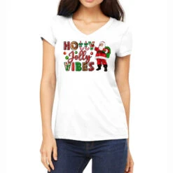 Holly Jolly Vibes Christmas With Santa Women's V-Neck T-Shirt