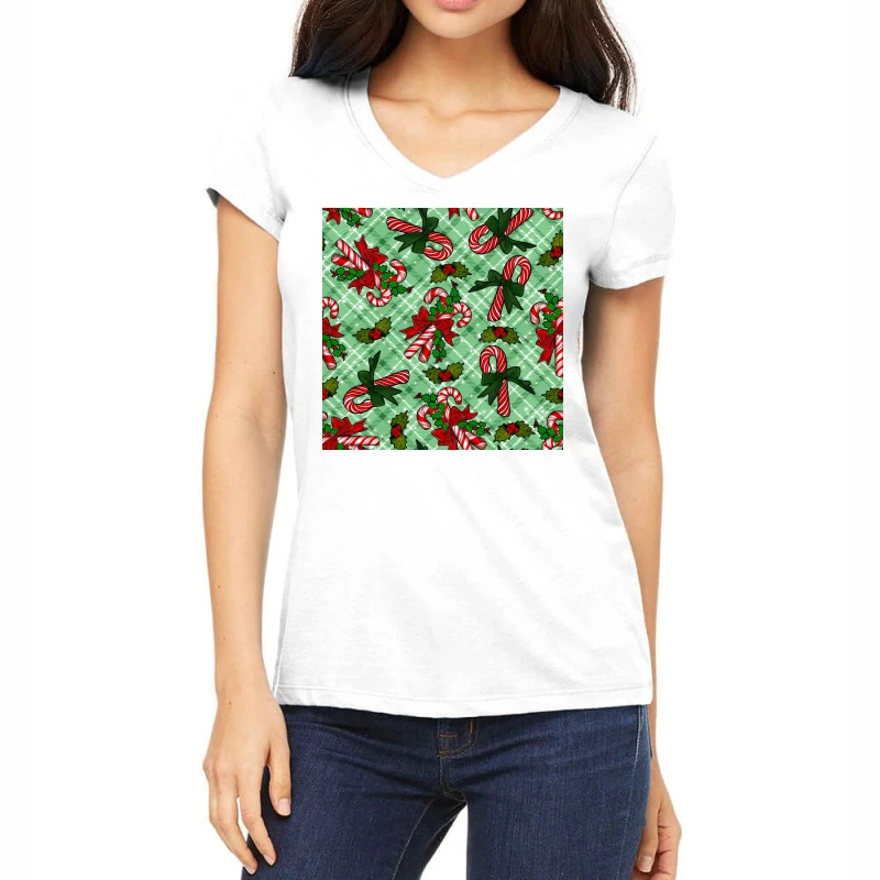 Christmas Candy Cane Women's V-Neck T-Shirt 3 Christmas Candy Cane Women's V-Neck T-Shirt
