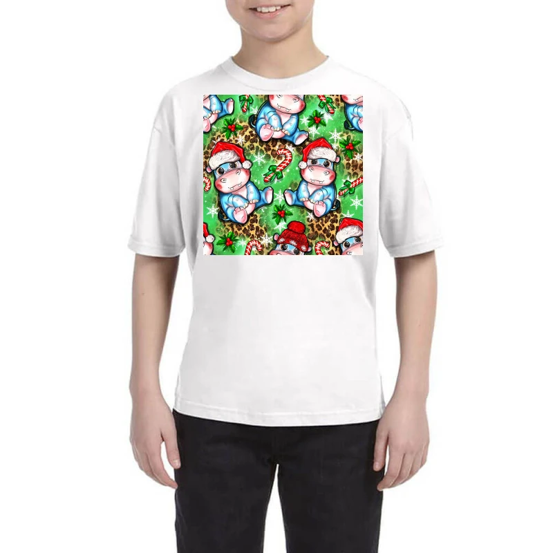 Christmas Cute Hippo Sitting Youth Tee 3 Christmas Cute Hippo Sitting Youth Tee