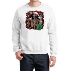 Skeleton With Coffee Cup Christmas Crewneck Sweatshirt