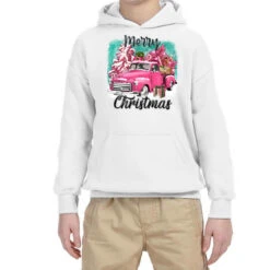 Pink Merry Christmas Truck Youth Hoodie