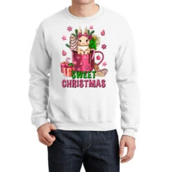 Pink Sweet Christmas Hot Chocolate Coffee Cup Crewneck Sweatshirt