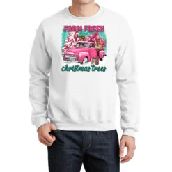 Pink Farm Fresh Christmas Trees Truck Crewneck Sweatshirt