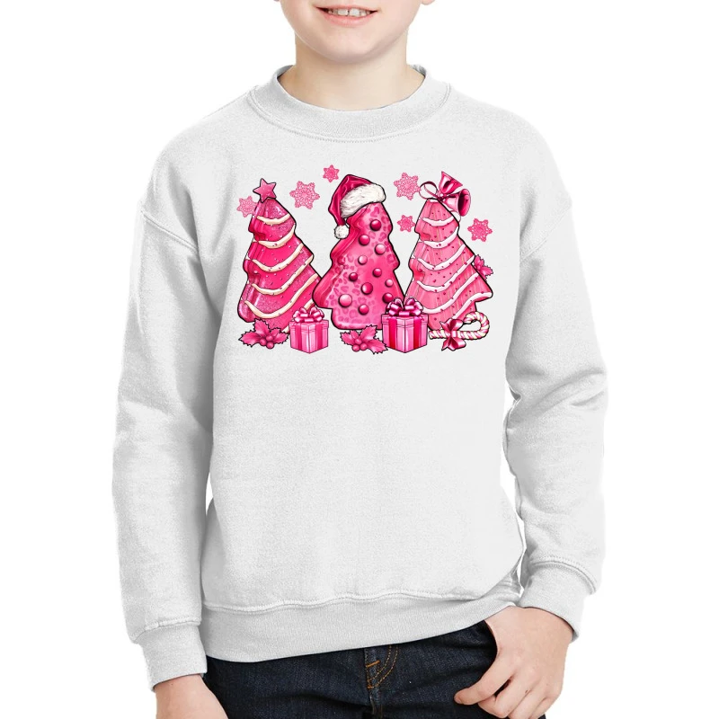 Pink Christmas Tree Cakes Youth Sweatshirt 3 Pink Christmas Tree Cakes Youth Sweatshirt