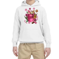 Pink Christmas Hot Chocolate Coffee Cup Youth Hoodie