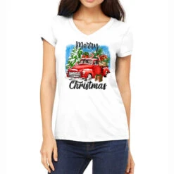 Merry Christmas Truck Women's V-Neck T-Shirt