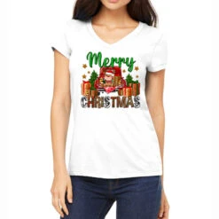 Merry Christmas With Truck Women's V-Neck T-Shirt