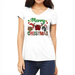 Merry Christmas Paws Women's V-Neck T-Shirt