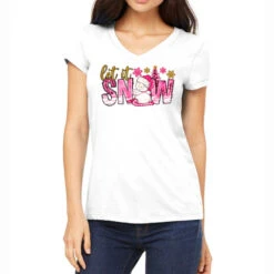 Let It Snow Pink Christmas Women's V-Neck T-Shirt