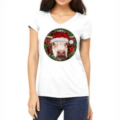 Hereford Cow Christmas Women's V-Neck T-Shirt