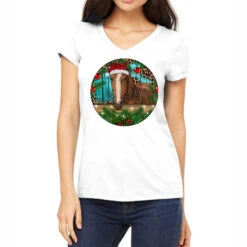 Brown Horse Christmas Women's V-Neck T-Shirt