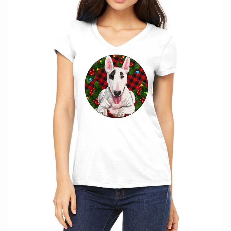 Christmas Bull Terrier Women's V-Neck T-Shirt 3 Christmas Bull Terrier Women's V-Neck T-Shirt