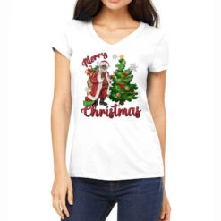 Merry Christmas Black Santa Women's V-Neck T-Shirt