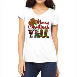 Merry Christmas Y'all Cowboy Women's V-Neck T-Shirt