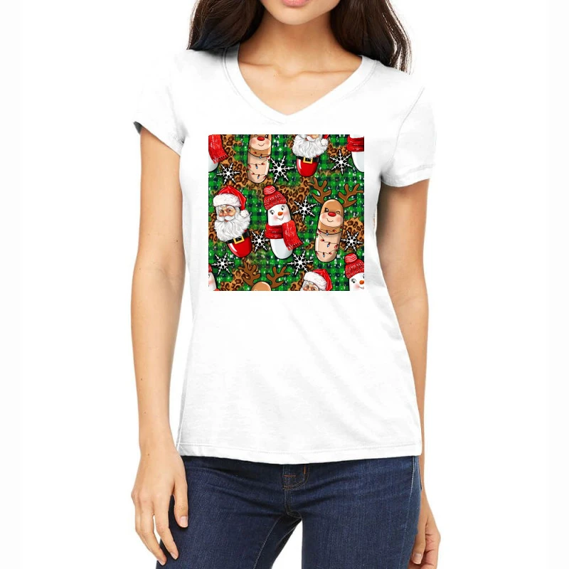 Pharmacy Christmas Seamless Digital Paper Women's V-Neck T-Shirt 3 Pharmacy Christmas Seamless Digital Paper Women's V-Neck T-Shirt