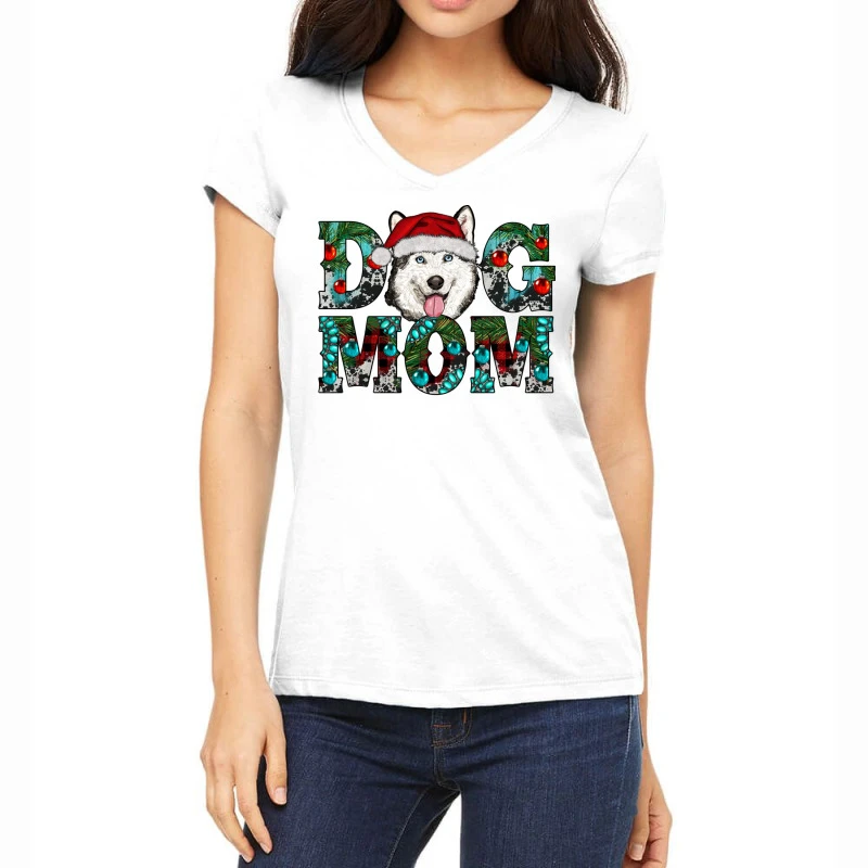 Christmas Dog Mom Husky Women's V-Neck T-Shirt 3 Christmas Dog Mom Husky Women's V-Neck T-Shirt