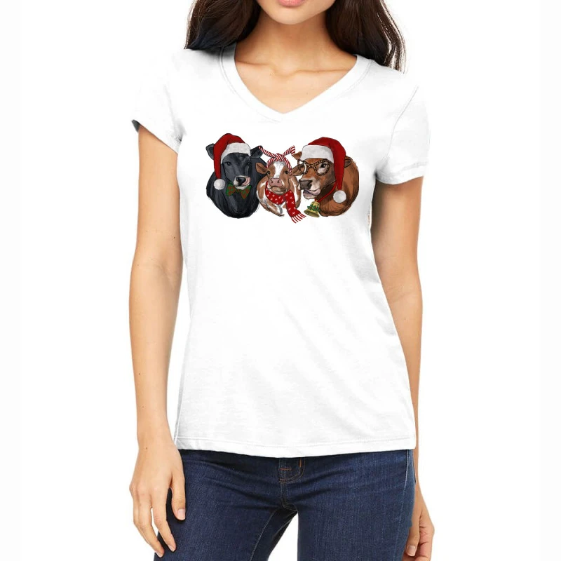 Christmas Cows Women's V-Neck T-Shirt 3 Christmas Cows Women's V-Neck T-Shirt