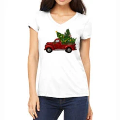 Christmas Trees With Truck Women's V-Neck T-Shirt