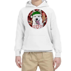 Christmas White Shepherd With Buffalo Plaid Youth Hoodie