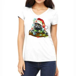Christmas Scottish Fold Cat Women's V-Neck T-Shirt