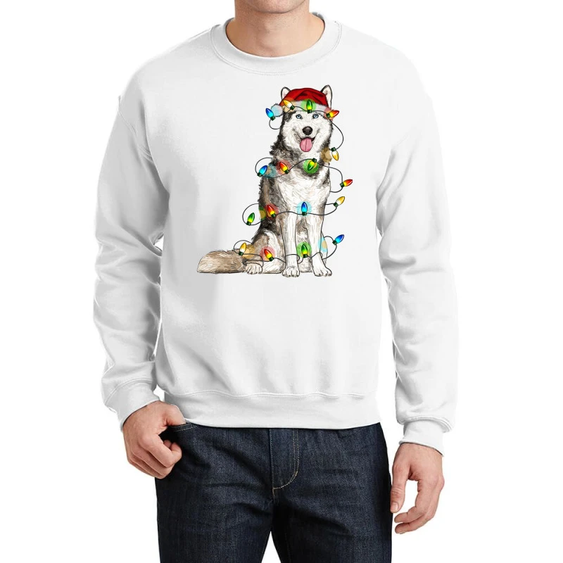 Husky Christmas Lights Crewneck Sweatshirt 3 Husky Christmas Lights Crewneck Sweatshirt