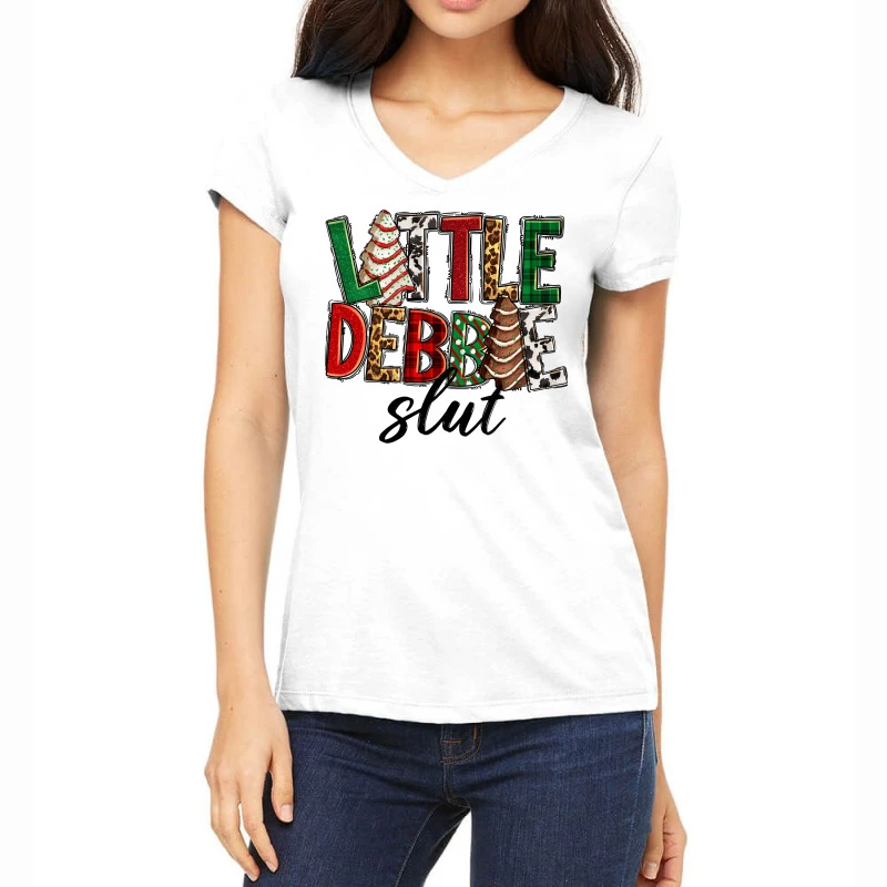 Little Debbie Slut Christmas Women's V-Neck T-Shirt 3 Little Debbie Slut Christmas Women's V-Neck T-Shirt