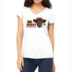 Merry Christmas Calf Women's V-Neck T-Shirt