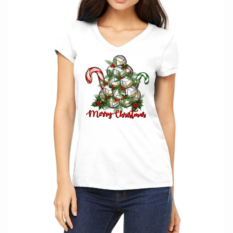 Merry Christmas Volleyball Women's V-Neck T-Shirt 3 Merry Christmas Volleyball Women's V-Neck T-Shirt