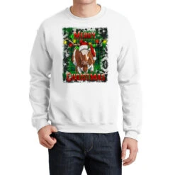 Western Merry Christmas Longhorn Cow Crewneck Sweatshirt