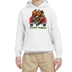 Merry Christmas Farm Truck With Baby Cow Youth Hoodie