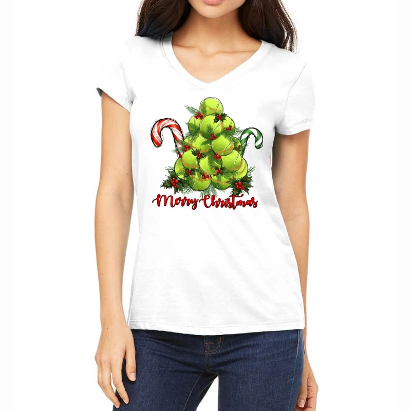 Merry Christmas Tennis Women's V-Neck T-Shirt 3 Merry Christmas Tennis Women's V-Neck T-Shirt