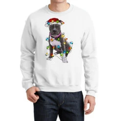 Pitbull With Christmas Lights Crewneck Sweatshirt