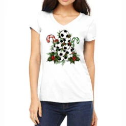 Lightning Soccer Christmas Tree Women's V-Neck T-Shirt