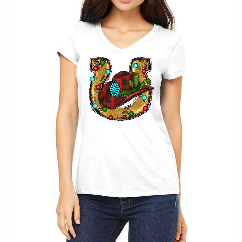 Christmas Horseshoe Women's V-Neck T-Shirt 3 Christmas Horseshoe Women's V-Neck T-Shirt