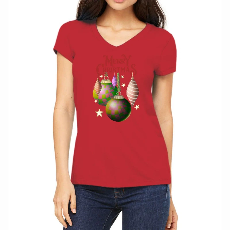 Christmas Balls Women's V-Neck T-Shirt 3 Christmas Balls Women's V-Neck T-Shirt