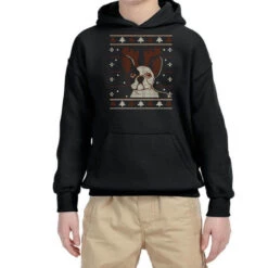 Ugly Christmas French Bulldog Puppy With Reindeer Youth Hoodie