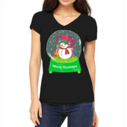 Snow Globe Funny Xmas Snowman Snowflakes Christmas Women's V-Neck T-Shirt