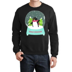 Snow Globe Penguin Christmas Tree Believe Xmas Gif Crewneck Sweatshirt