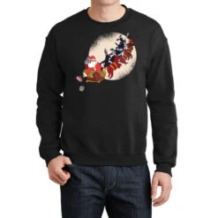 Santa Riding Reindeers Funny Christmas Xmas Matchi Crewneck Sweatshirt