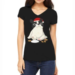Santa English Bulldog Cookie Christmas Dog Lov Women's V-Neck T-Shirt