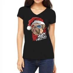 Santa Pug Christmas Merry Pugmas Dog Lover Xma Women's V-Neck T-Shirt