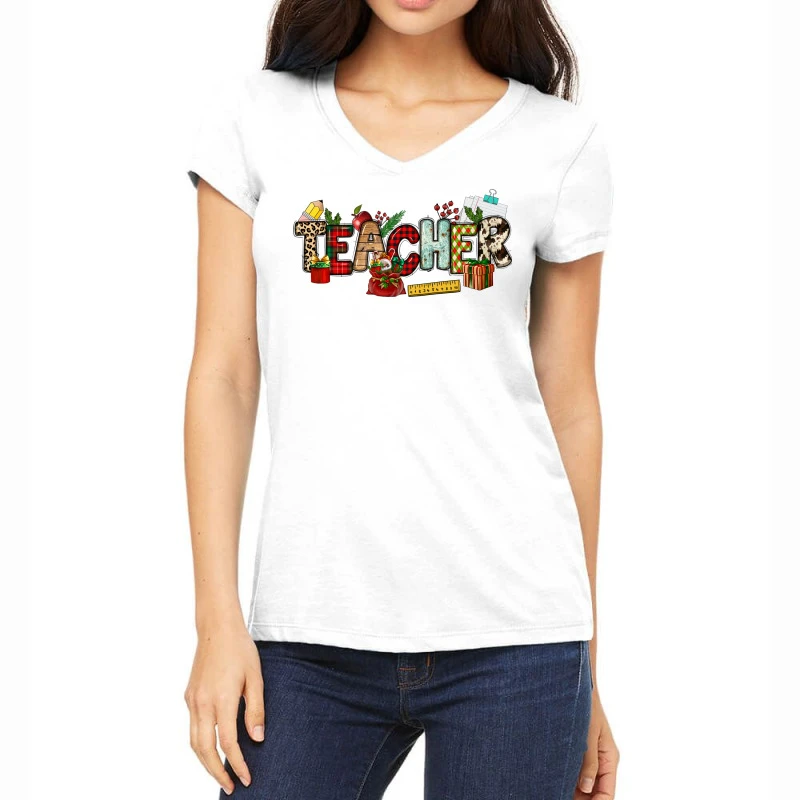 Christmas Teacher Women's V-Neck T-Shirt 3 Christmas Teacher Women's V-Neck T-Shirt