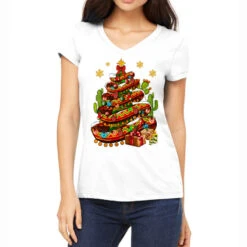 Christmas Feliz Navidad Sombrero Tree Women's V-Neck T-Shirt