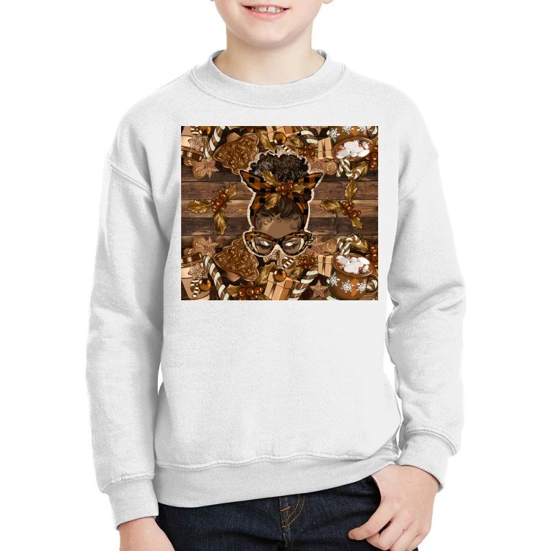 Afro Messy Bun Melanin Christmas Youth Sweatshirt 3 Afro Messy Bun Melanin Christmas Youth Sweatshirt